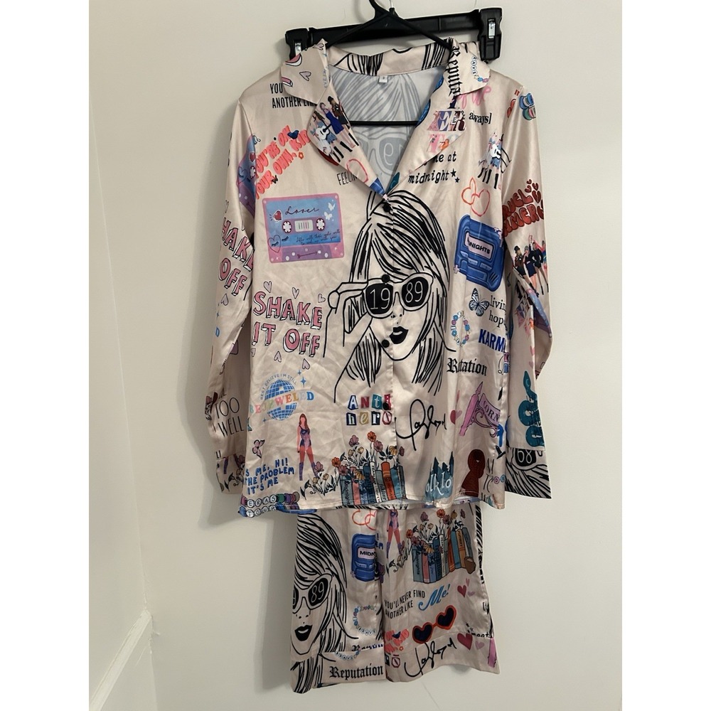 TAYLOR‎ SWIFT ERAS TOUR Pajama Pant Long Sleeve Set Small Pink Satin Swiftie